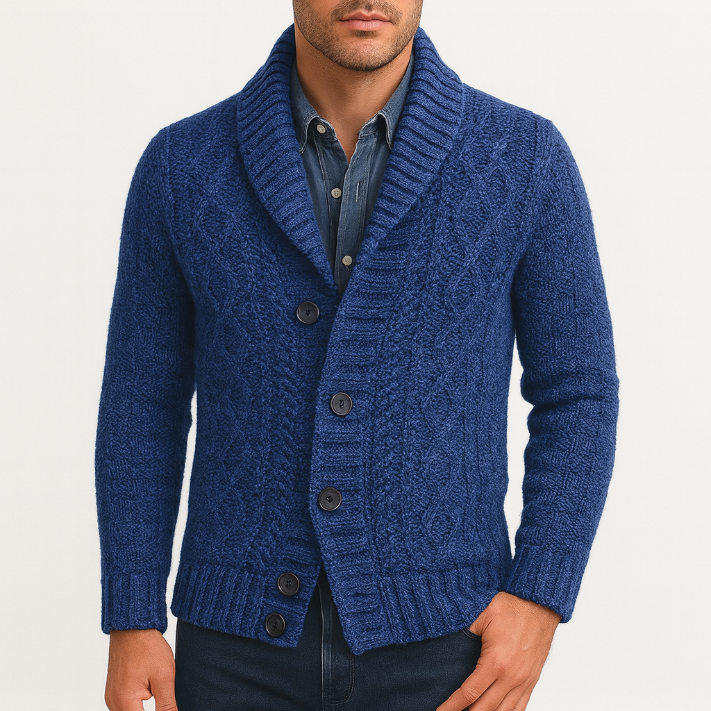 Men’s Knit Cardigan – Wool Blend, Lapel Collar, Relaxed Fit