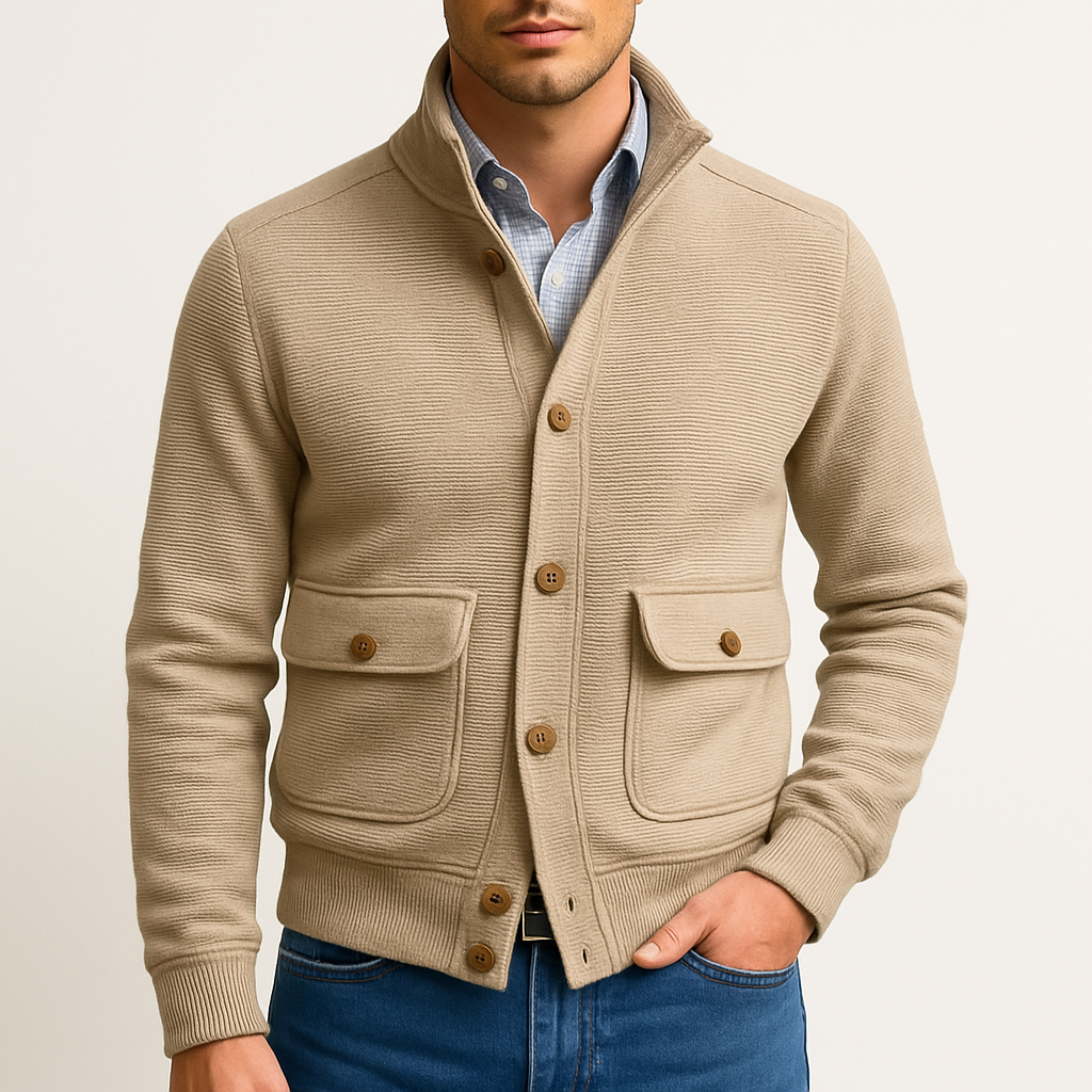 Men’s Stand Collar Jacket – Polyester Blend, Lightweight, Minimalist Design
