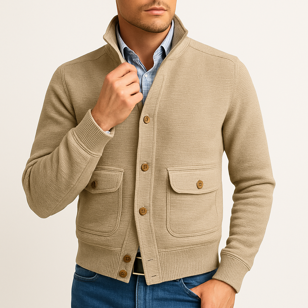 Men’s Stand Collar Jacket – Polyester Blend, Lightweight, Minimalist Design