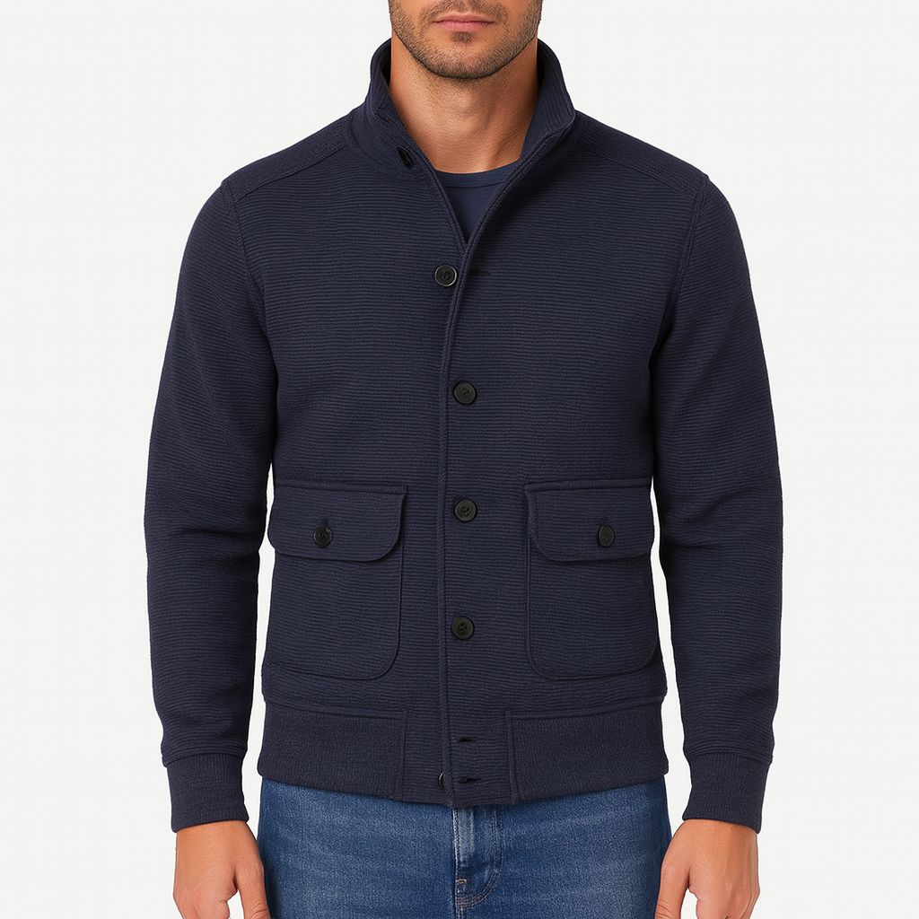 Men’s Stand Collar Jacket – Polyester Blend, Lightweight, Minimalist Design