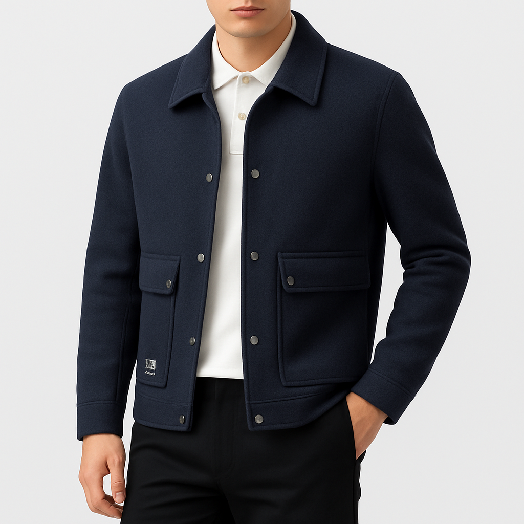 Men’s Button Jacket – Cotton Blend, Smart Collar, Tailored Fit, Long Sleeve