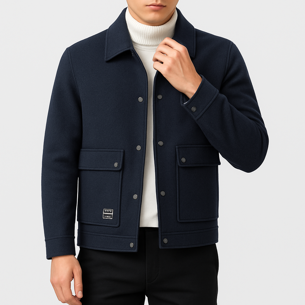 Men’s Button Jacket – Cotton Blend, Smart Collar, Tailored Fit, Long Sleeve