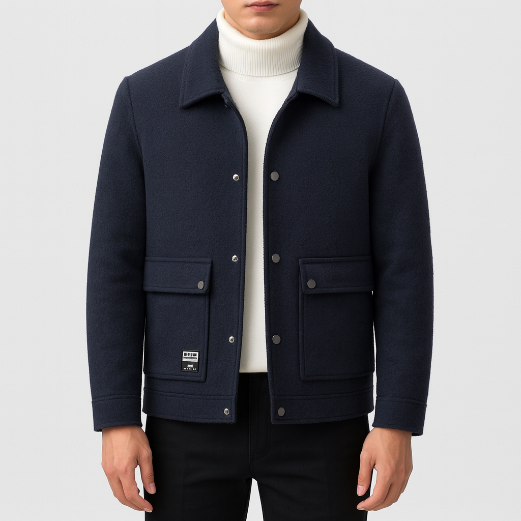 Men’s Button Jacket – Cotton Blend, Smart Collar, Tailored Fit, Long Sleeve