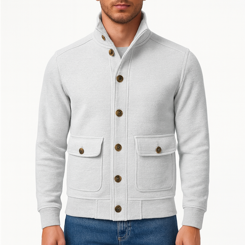 Men’s Stand Collar Jacket – Polyester Blend, Lightweight, Minimalist Design