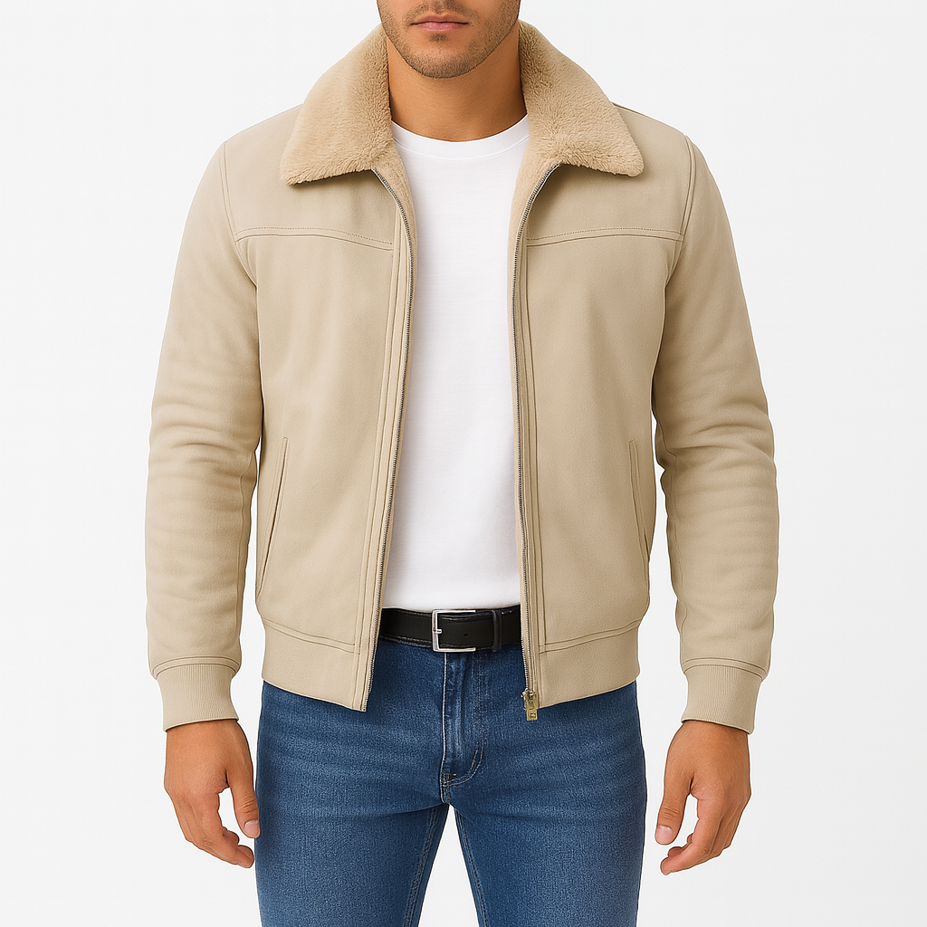 Men’s Winter Jacket – Shearling-Lined, Zip-Up, Slightly Fitted