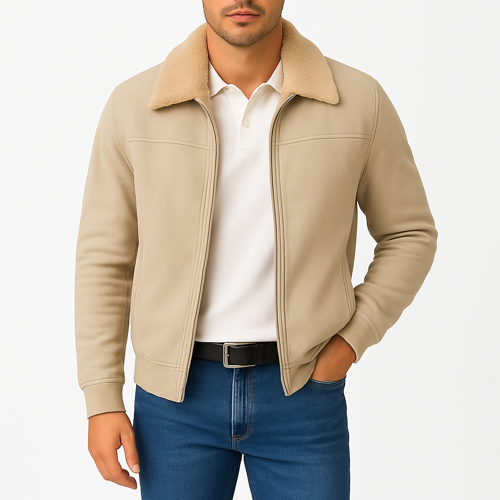 Men’s Winter Jacket – Shearling-Lined, Zip-Up, Slightly Fitted