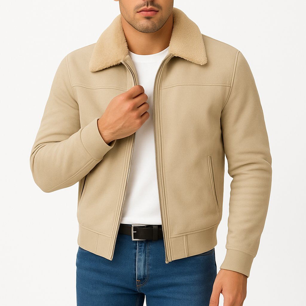 Men’s Winter Jacket – Shearling-Lined, Zip-Up, Slightly Fitted
