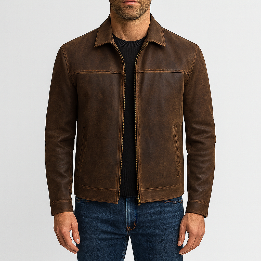 Men’s Leather Biker Jacket – Slim Fit, Zip-Up, Motorcycle Style