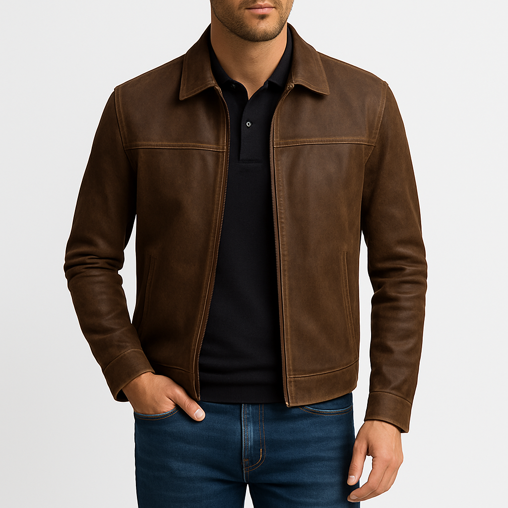 Men’s Leather Biker Jacket – Slim Fit, Zip-Up, Motorcycle Style