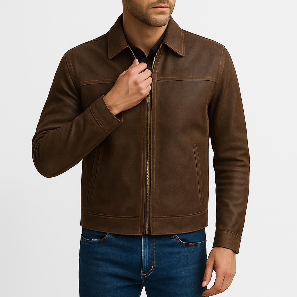 Men’s Leather Biker Jacket – Slim Fit, Zip-Up, Motorcycle Style