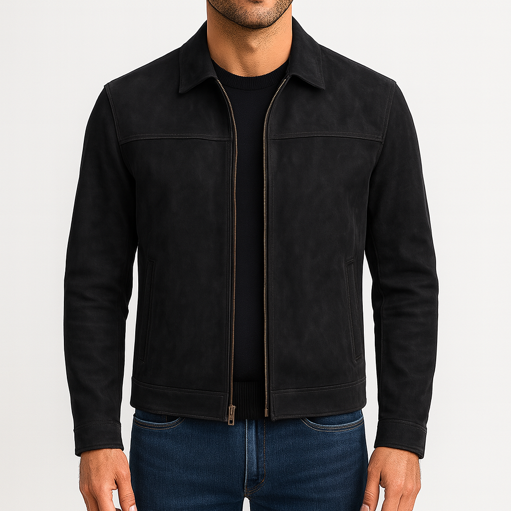 Men’s Leather Biker Jacket – Slim Fit, Zip-Up, Motorcycle Style