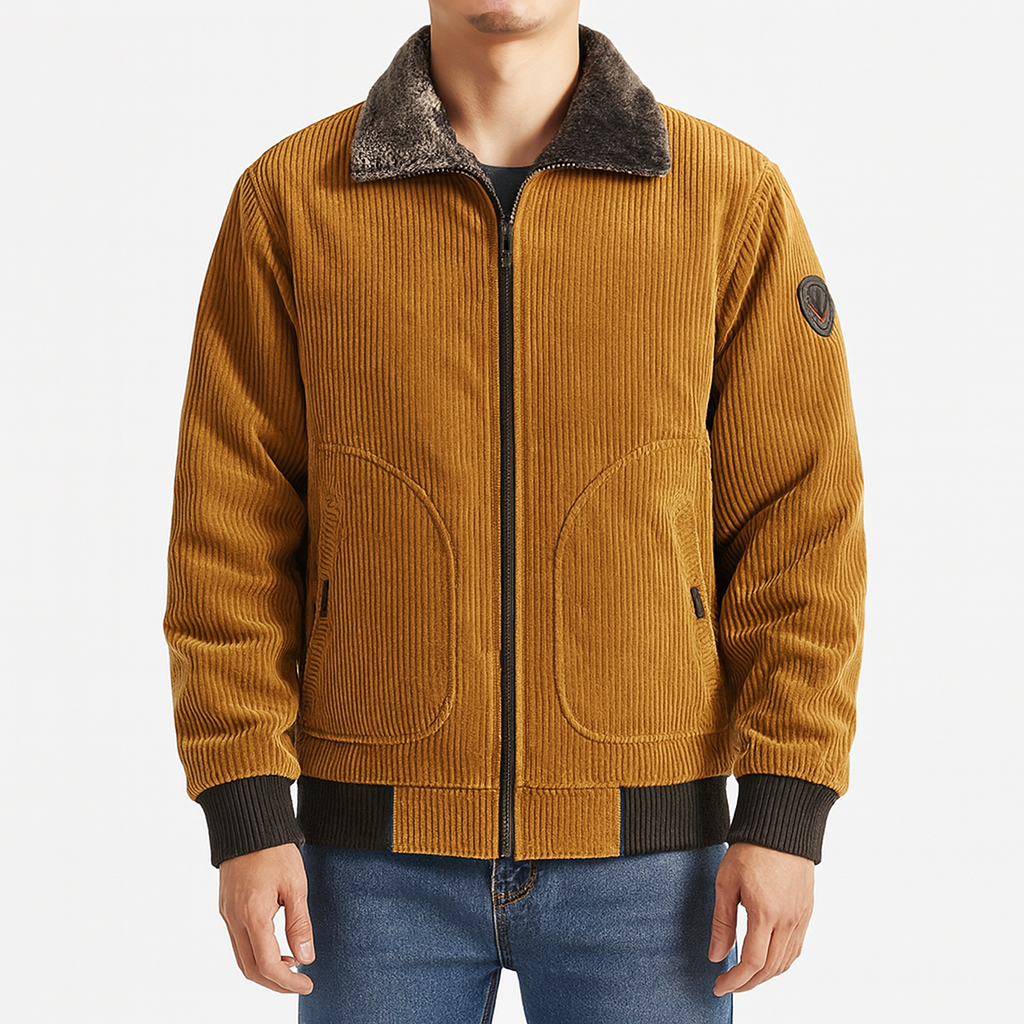 Men’s Corduroy Sherpa Jacket – Vintage Style, Lined, Winter Warmth