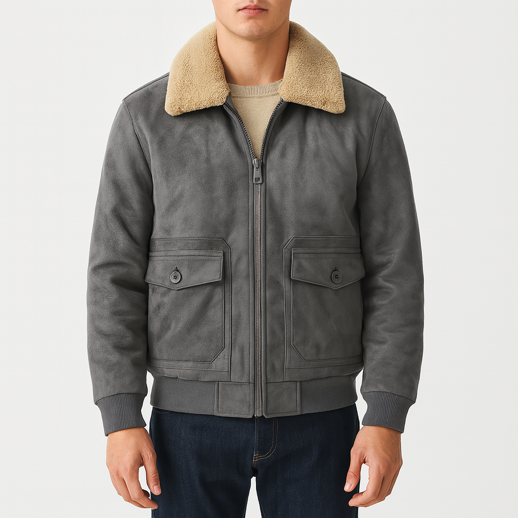 Men’s Fleece Bomber Jacket – Sherpa Collar, Lined, Zip-Up