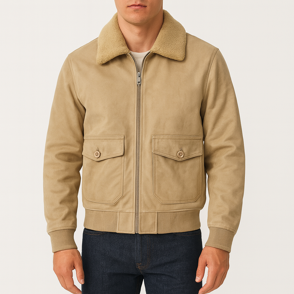 Men’s Fleece Bomber Jacket – Sherpa Collar, Lined, Zip-Up