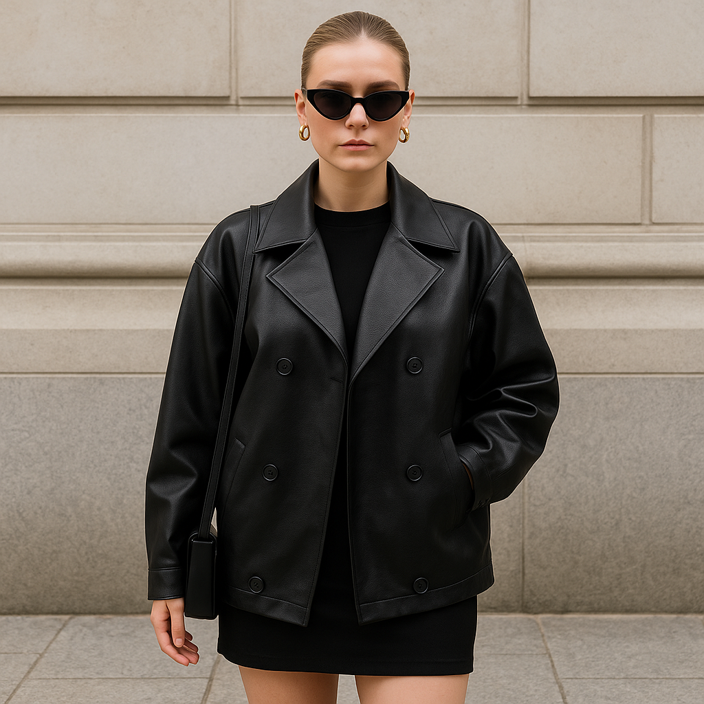 Women's Elegant Suit Collar Loose Leather Coat