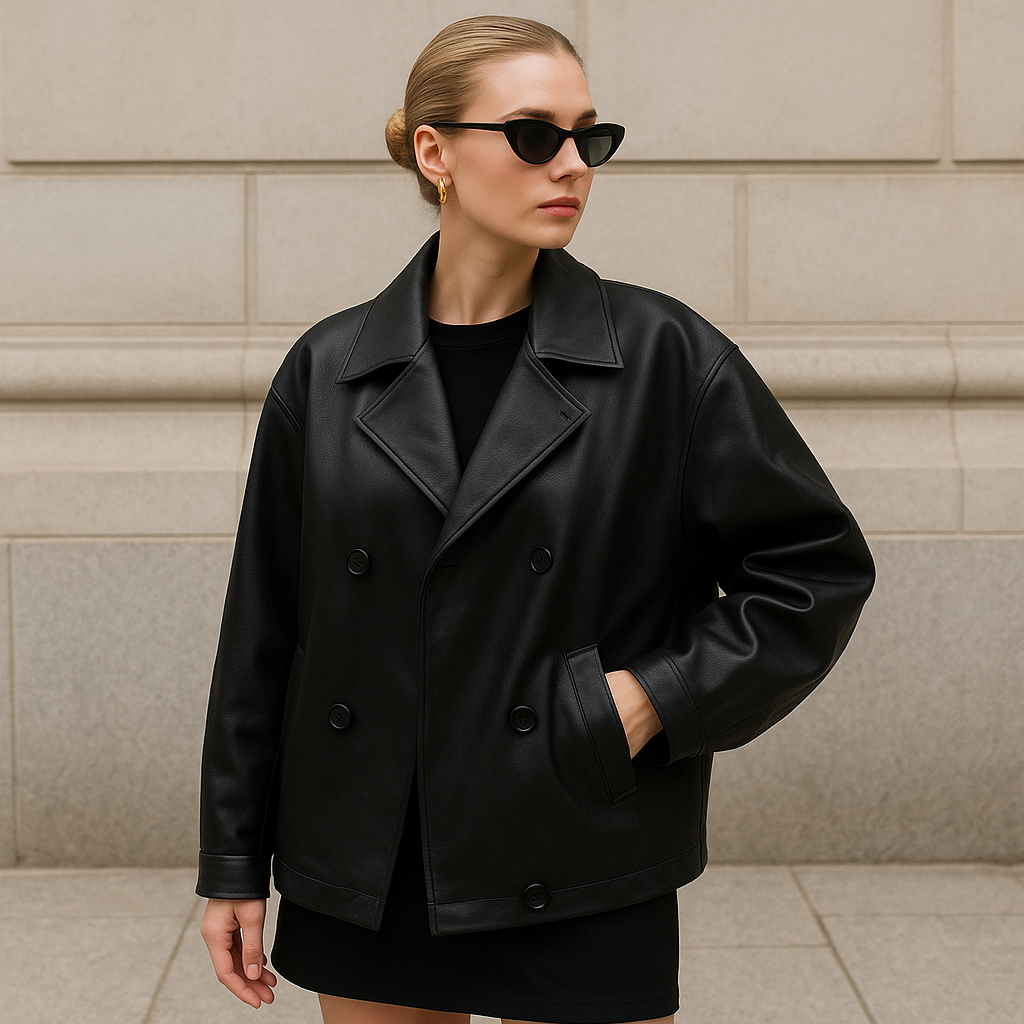 Women's Elegant Suit Collar Loose Leather Coat