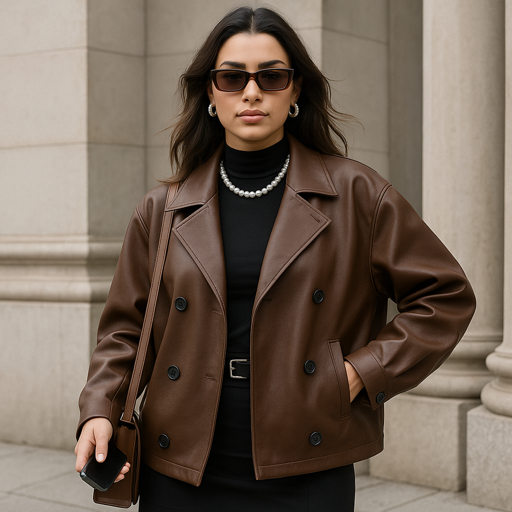Women's Elegant Suit Collar Loose Leather Coat