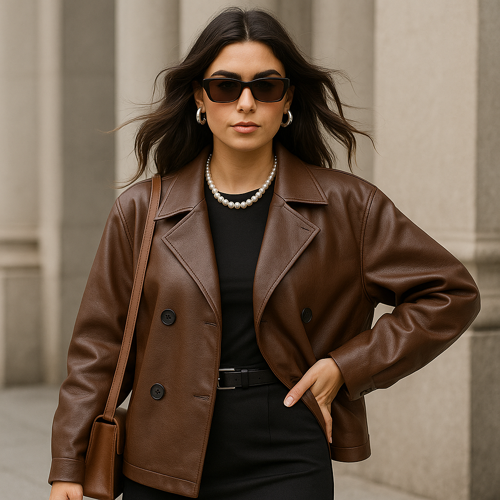 Women's Elegant Suit Collar Loose Leather Coat