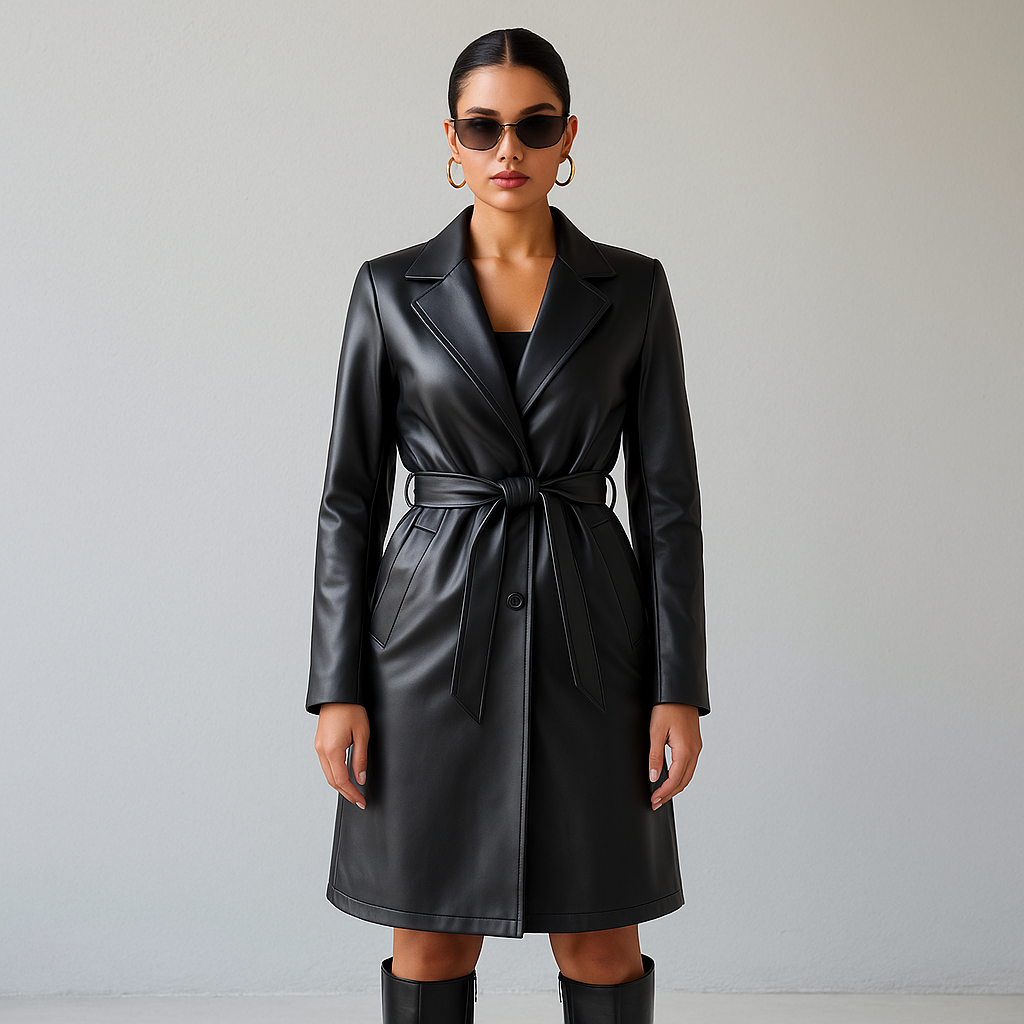 PU Long Sleeve Women's Slim Fit Long Trench Coat