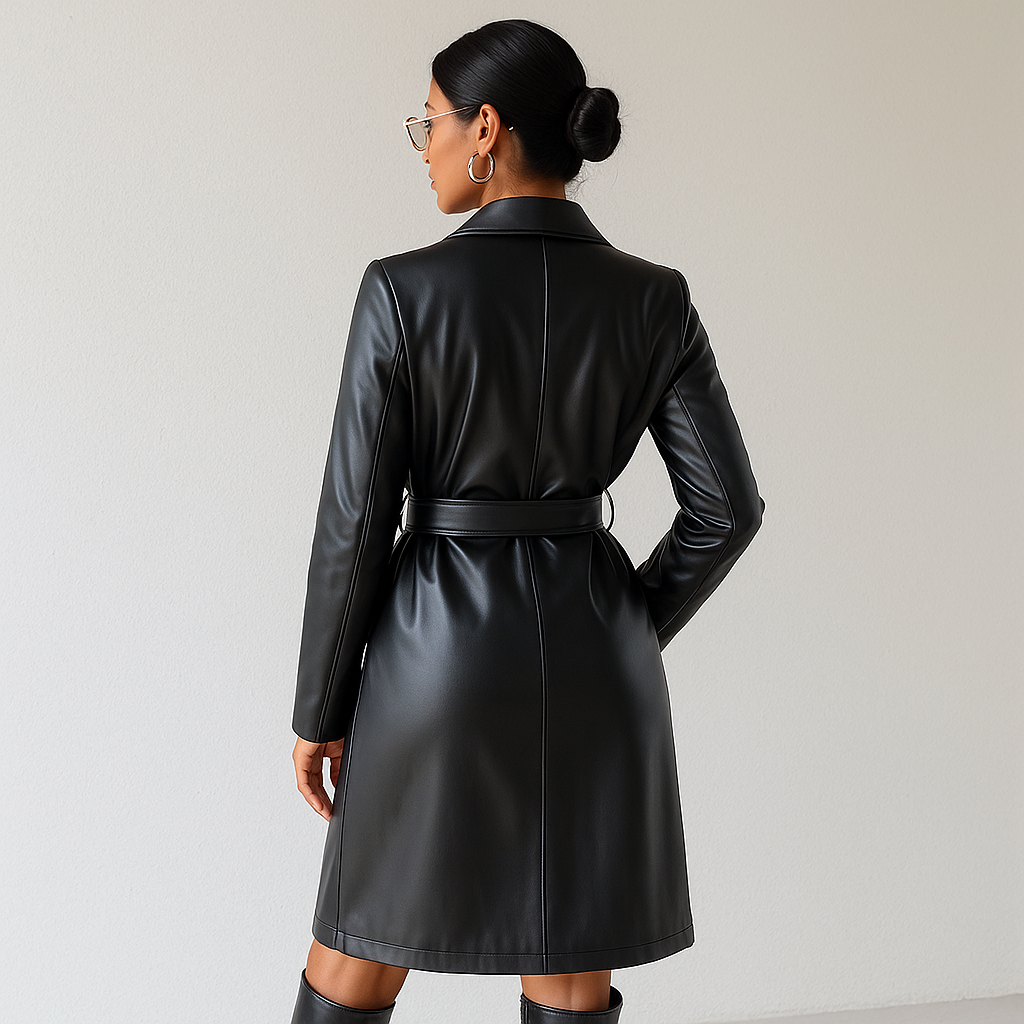 PU Long Sleeve Women's Slim Fit Long Trench Coat