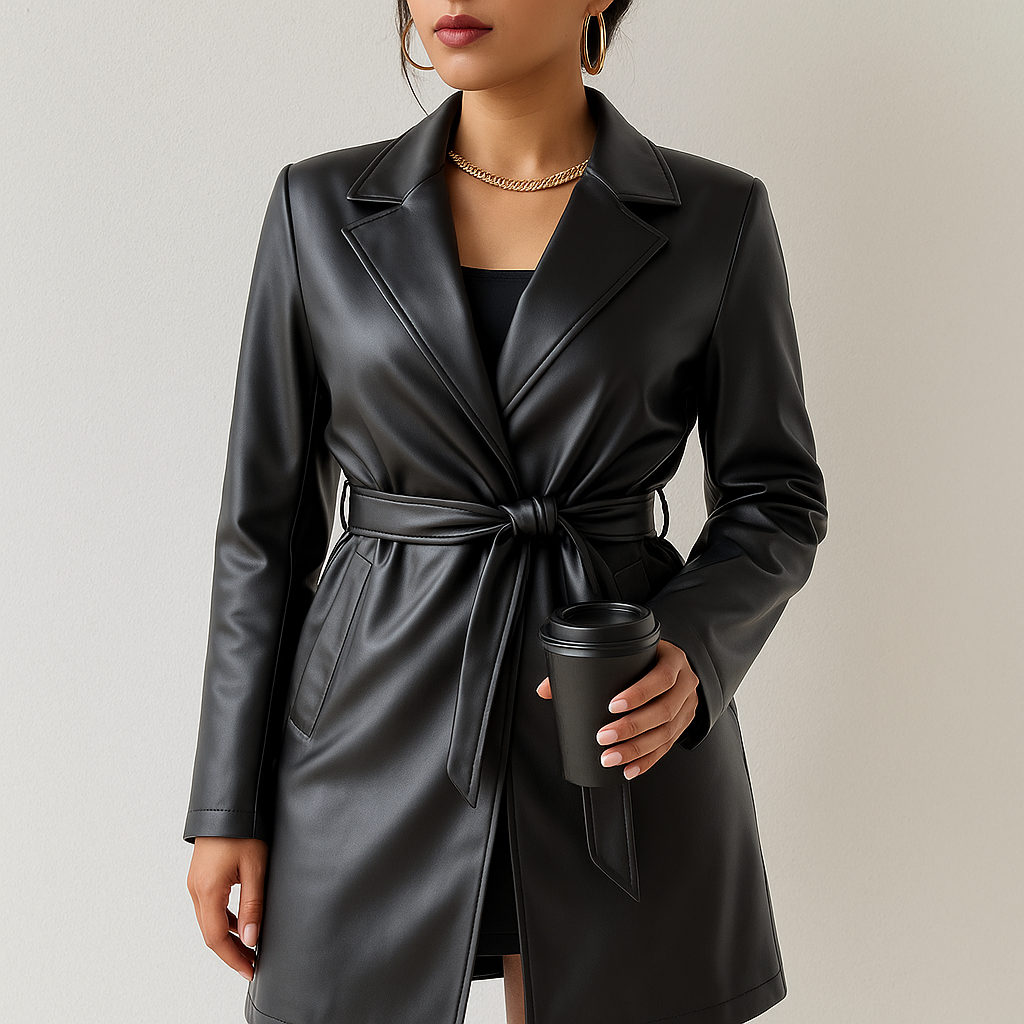 PU Long Sleeve Women's Slim Fit Long Trench Coat