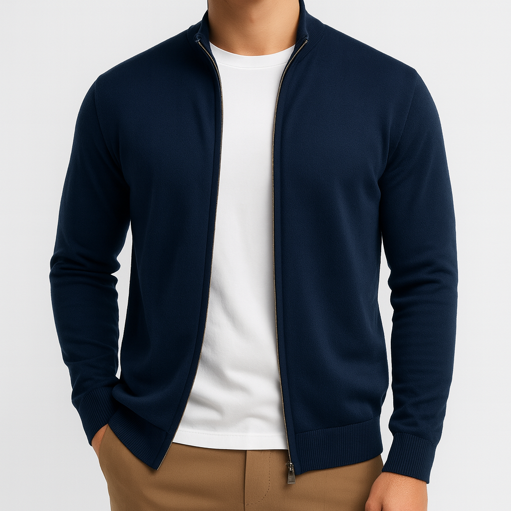 Men’s Knit Zip Vest – Lightweight, Contrast Collar, Versatile Layer