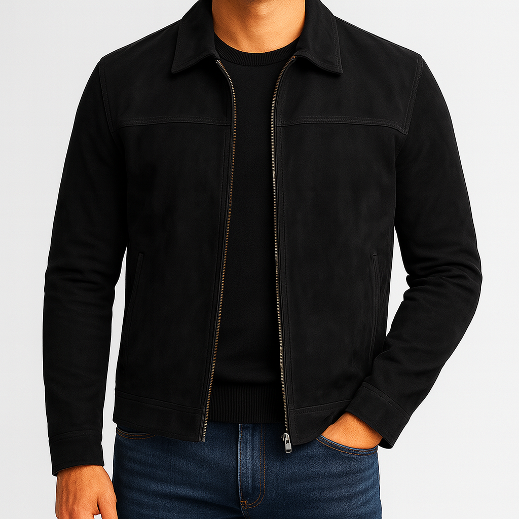 Men’s Classic Leather Jacket – Slim Fit, Zip-Up & Timeless Style