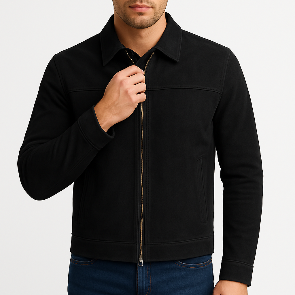 Men’s Classic Leather Jacket – Slim Fit, Zip-Up & Timeless Style