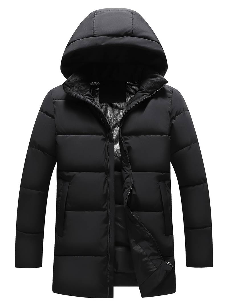 Men’s Quilted Winter Jacket – Hooded Long Coat – Warm Casual Style