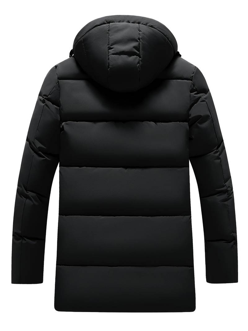 Men’s Quilted Winter Jacket – Hooded Long Coat – Warm Casual Style