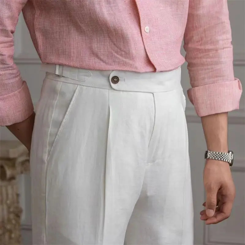 Men’s Linen Trousers – Flat Front Formal Pants with Straight Leg Fit