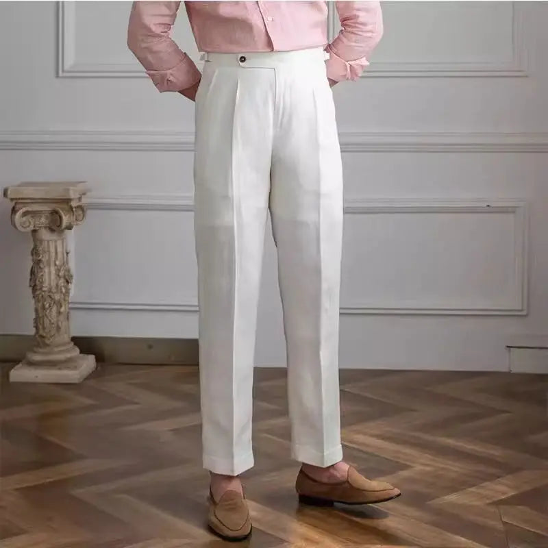Men’s Linen Trousers – Flat Front Formal Pants with Straight Leg Fit