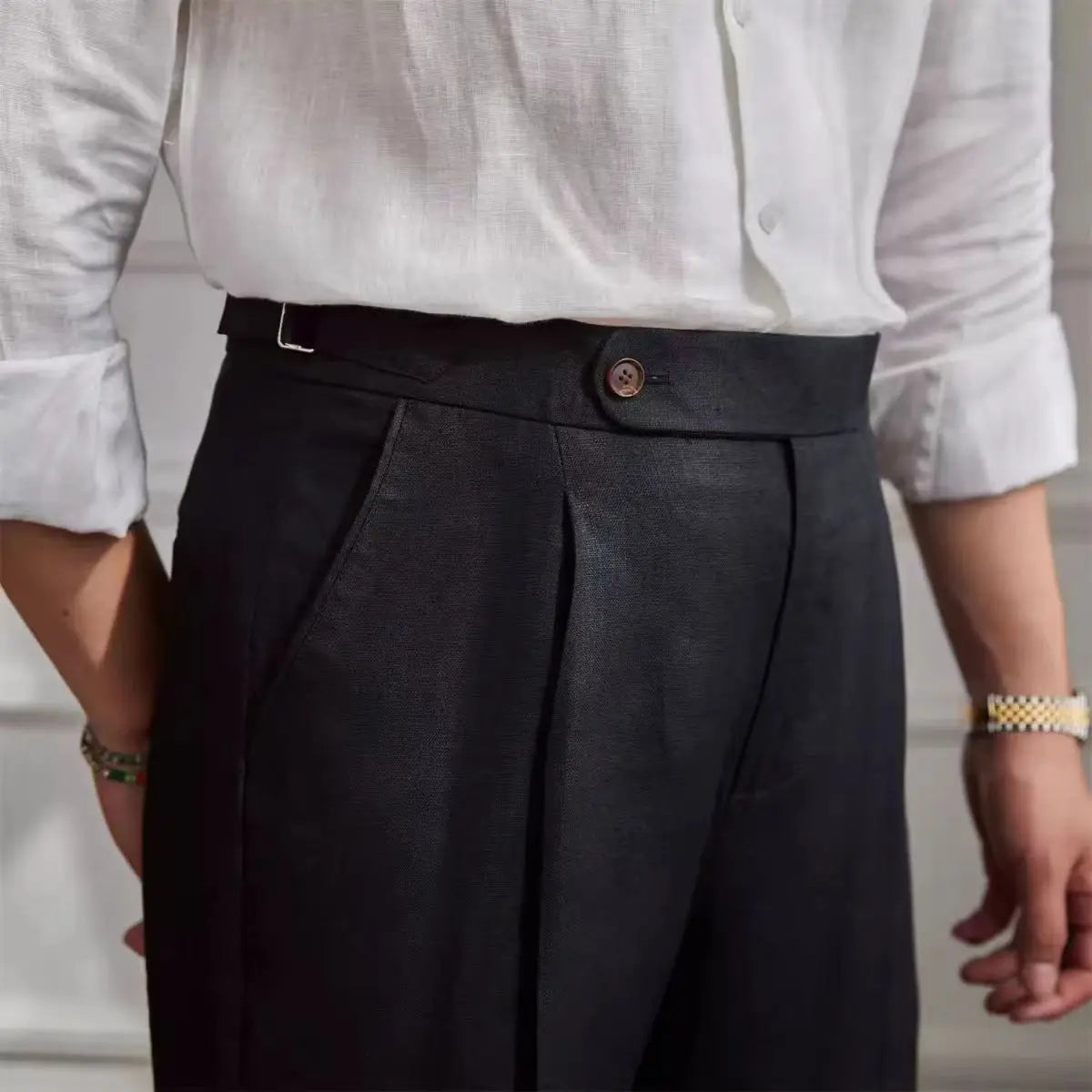 Men’s Linen Trousers – Flat Front Formal Pants with Straight Leg Fit