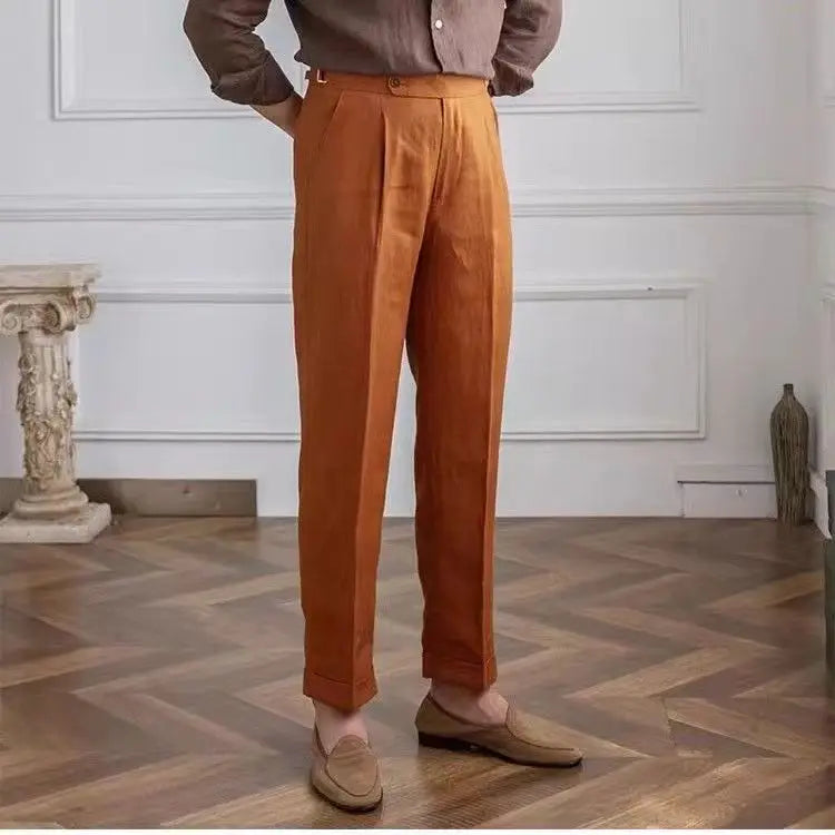 Men’s Linen Trousers – Flat Front Formal Pants with Straight Leg Fit