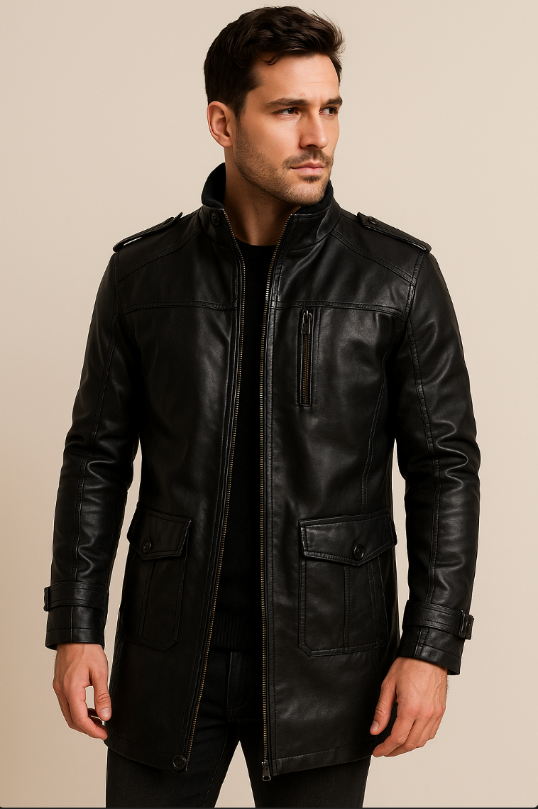 Men’s Zippered Jacket with Belt – Elegant Slim Fit – All-Season Smart Outerwear