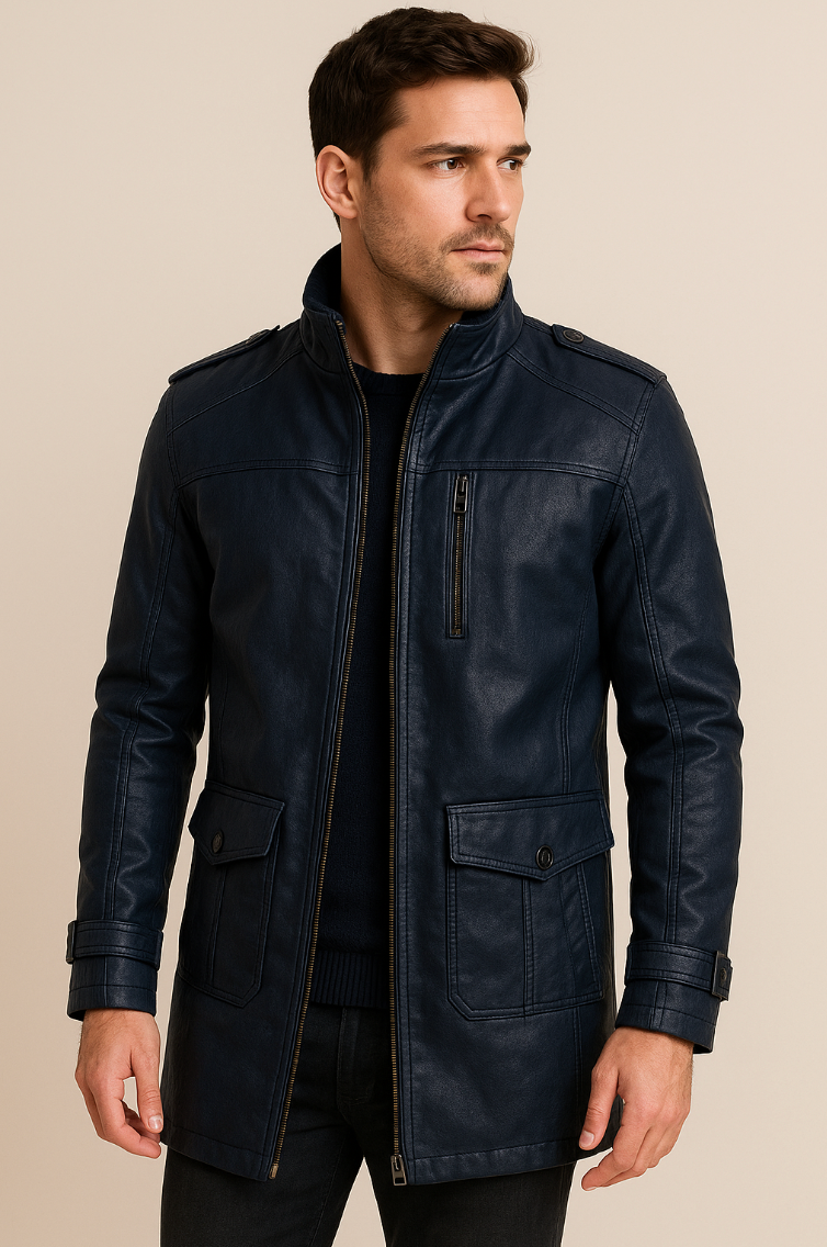 Men’s Zippered Jacket with Belt – Elegant Slim Fit – All-Season Smart Outerwear