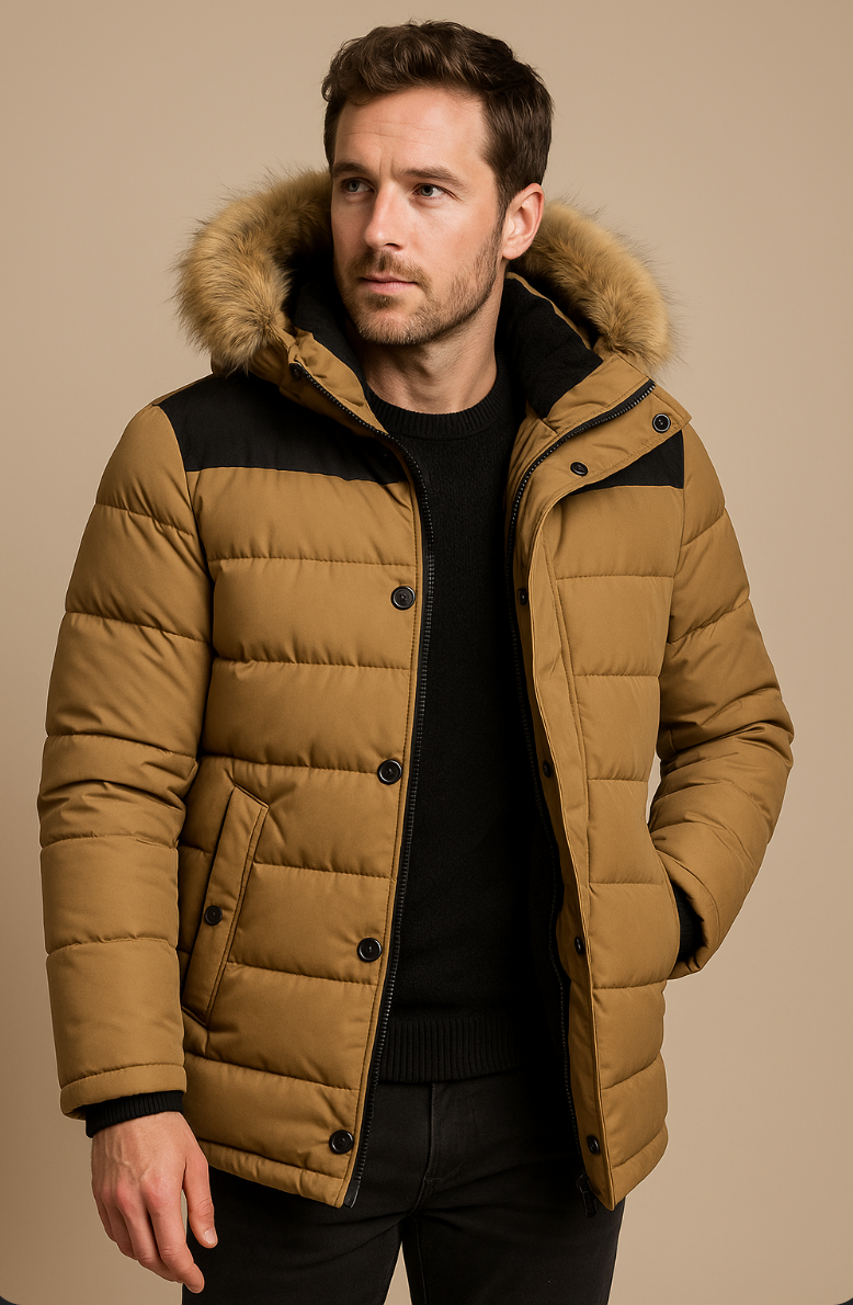 Men’s Quilted Winter Coat with Fur Trim – Warm, Stylish & Durable