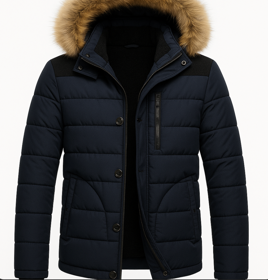 Men’s Quilted Winter Coat with Fur Trim – Warm, Stylish & Durable
