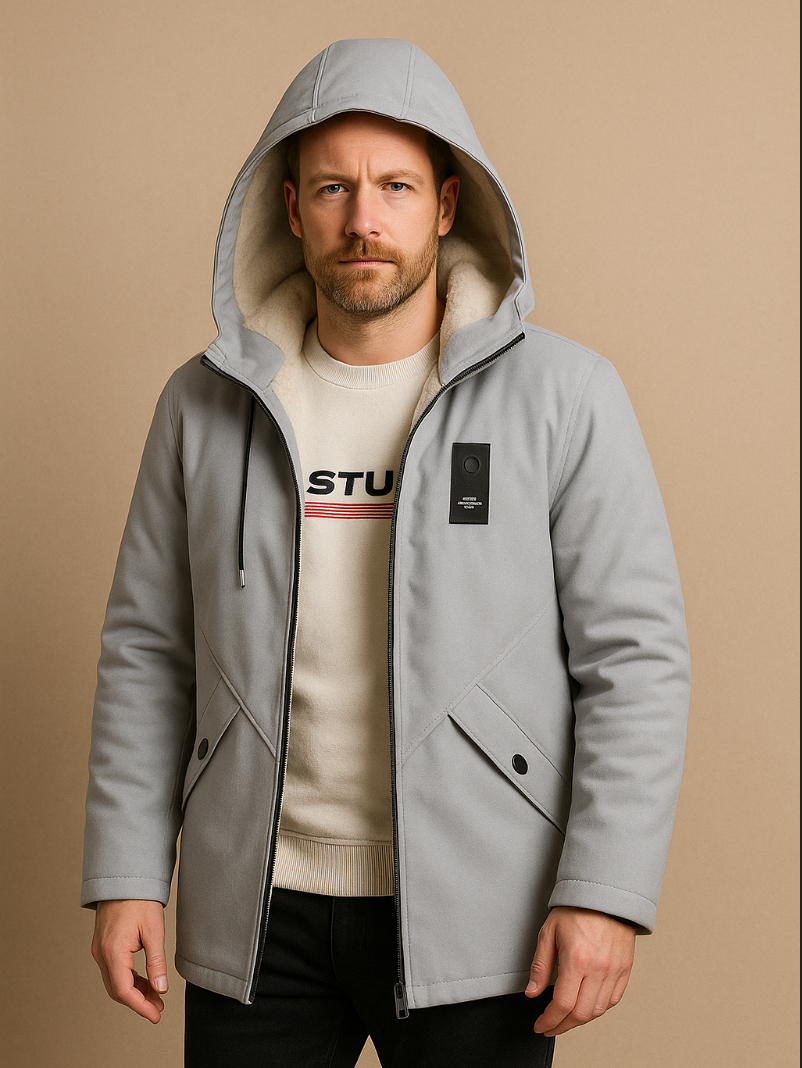Men’s Mid-Length Hooded Jacket, Fleece Lined & Casual Winter Coat