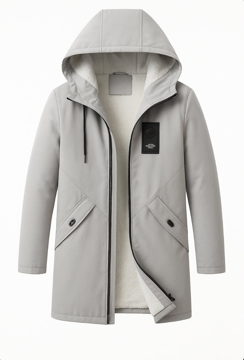 Men’s Mid-Length Hooded Jacket, Fleece Lined & Casual Winter Coat