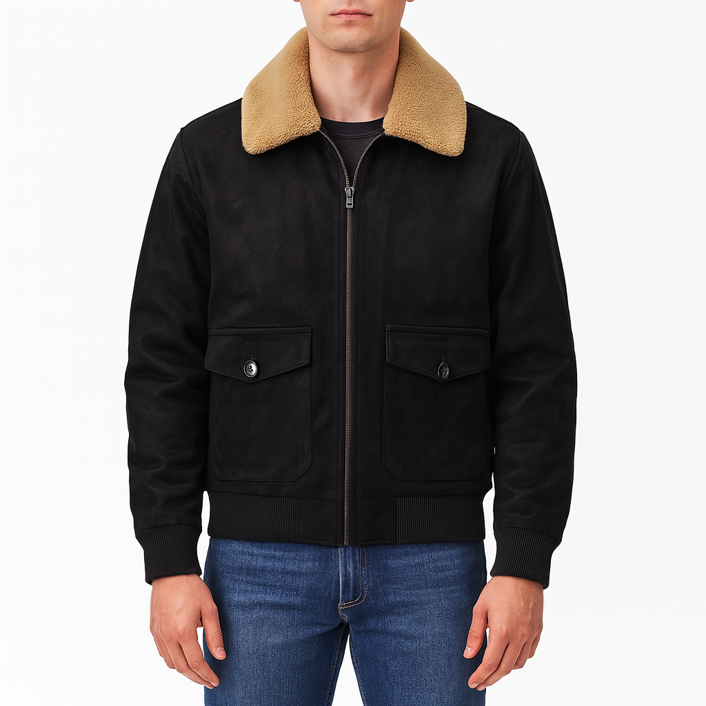 Men’s Fleece Bomber Jacket – Sherpa Collar, Lined, Zip-Up