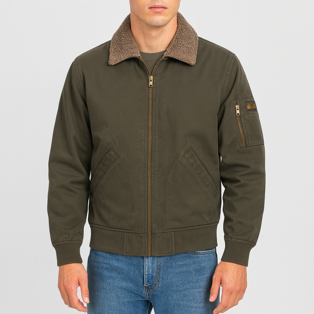 Men’s Wool Lined Jacket – Shearling Interior, Zip-Up, Rugged Style