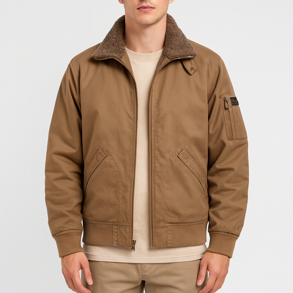 Men’s Wool Lined Jacket – Shearling Interior, Zip-Up, Rugged Style