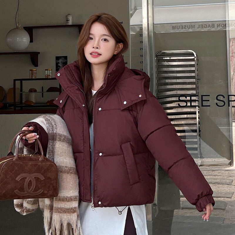 Women's Puffy Hooded Short Cotton Jacket Thickened Loose Short Coat