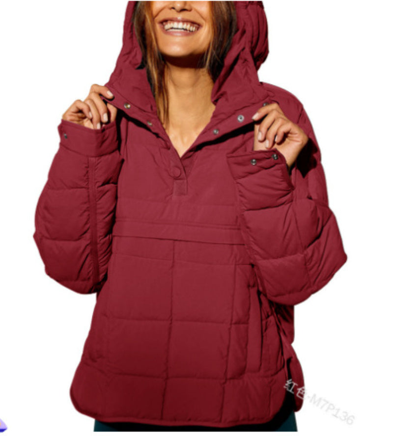 Casual Fashion Solid Color Short Front And Long Back Cotton Coat Loose Women's Long-sleeved Pullover Hooded Round Hem Top