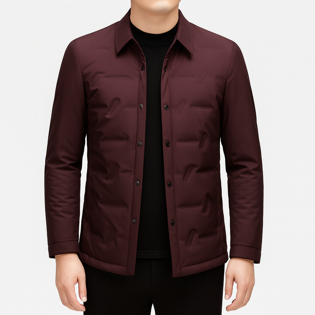 Men’s Quilted Down Jacket – Slim Fit, Water Resistant, Waist Length