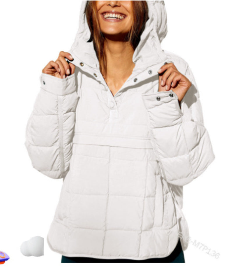 Casual Fashion Solid Color Short Front And Long Back Cotton Coat Loose Women's Long-sleeved Pullover Hooded Round Hem Top