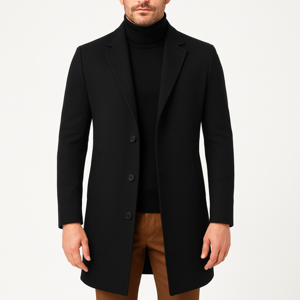 Men’s Overcoat – Single-Breasted, Slim Fit, Tailored Wool Blend